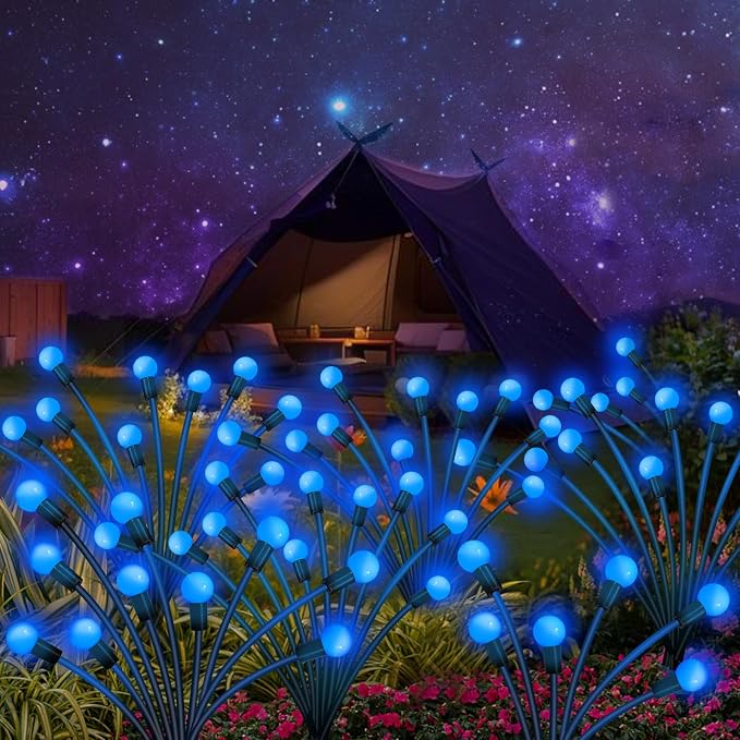 Kohlrabi Solar Garden Lights Outdoor, 2 Pack 20 LED Solar Blue Firefly Lights - Image 7