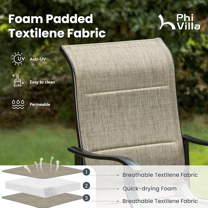 PHI VILLA 5 Piece Patio Dining Set, 4 Outdoor Swivel Dining Chairs and Large - Image 3