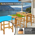 Tangkula 5 Piece Outdoor Acacia Wood Bar Table Set, Space-Saving Patio Dining - Image 8