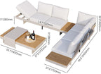 homary 6 Piece Aluminum & Teak Outdoor Sofa Set, Patio Sofa Seat L-Shaped - Image 9