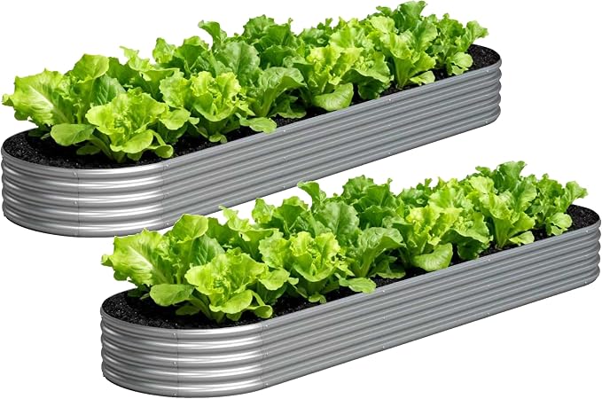2PCS 12x2x1FT Galvanized Raised Garden Bed Kit, Vegetable Boxes-Oval Metal by Yortrek