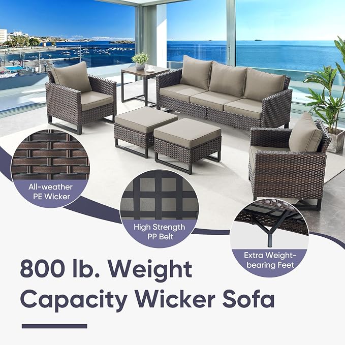 Belord Wicker Patio Furniture 5 Piece Outdoor Sofa Set, Oversize Outdoor Dining - Image 5