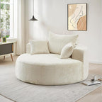 Oversized Round Chaise Longue Chair Indoor, Modern 55-inch Upholstered Chenille - Image 3