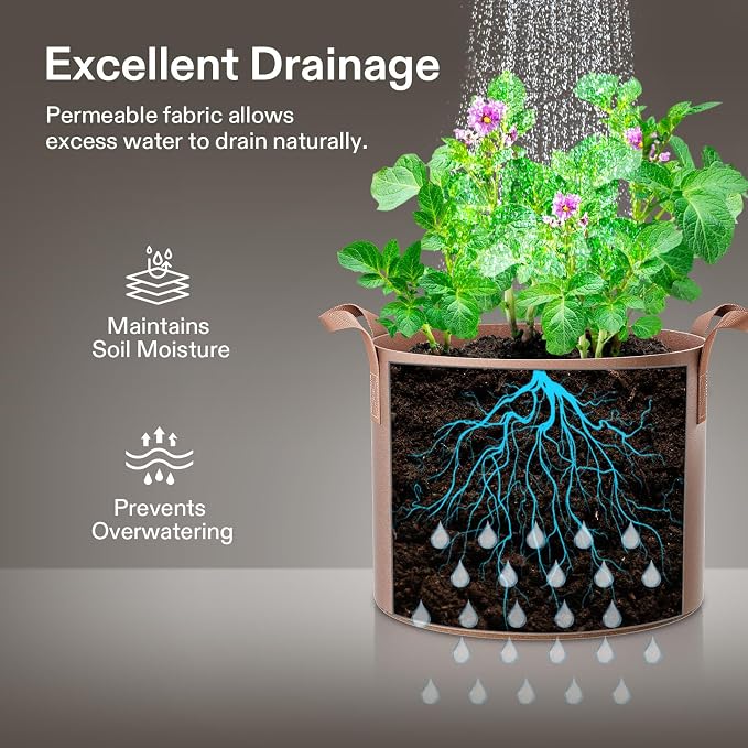 VIVOSUN 5-Pack 5 Gallons Grow Bags Heavy Duty Thickened Nonwoven Fabric Pots - Image 5