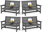 SERWALL Outdoor Bench with Cup Holder, All Weather Patio Benches with High by SERWALL