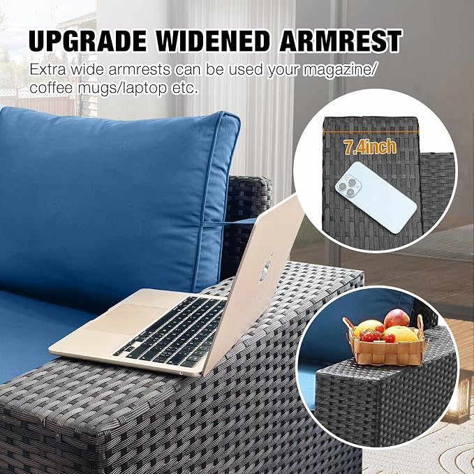8 Pieces Patio Furniture Set All-Weather Outdoor Wicker Sectional Conversation - Image 2