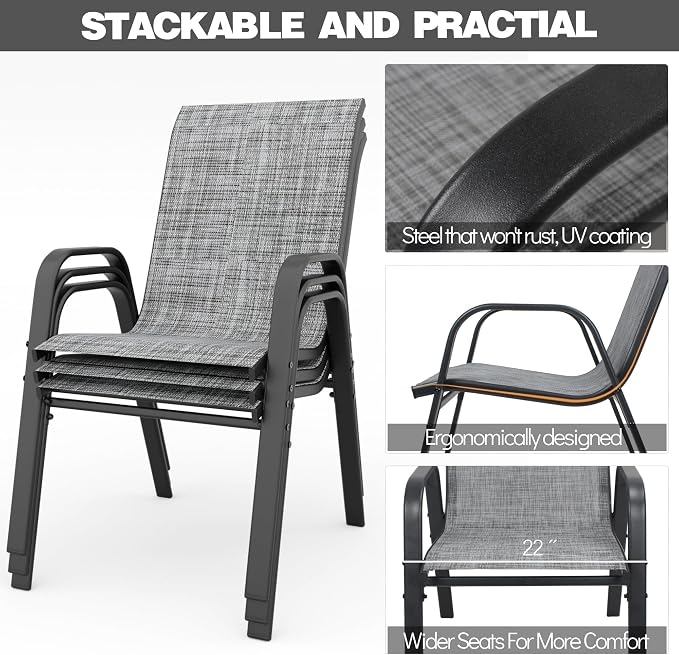 Patio Chairs Set of 4, Stackable Outdoor Dining Chairs - Image 6
