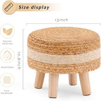 Handwoven Round Ottoman, Natural Water Hyacinth Outdoor Patio Pouf Seagrass Low - Image 3