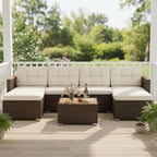 Tangkula 7 Pieces U Shape Outdoor Furniture Set, Patio Rattan Cushioned Chairs - Image 5