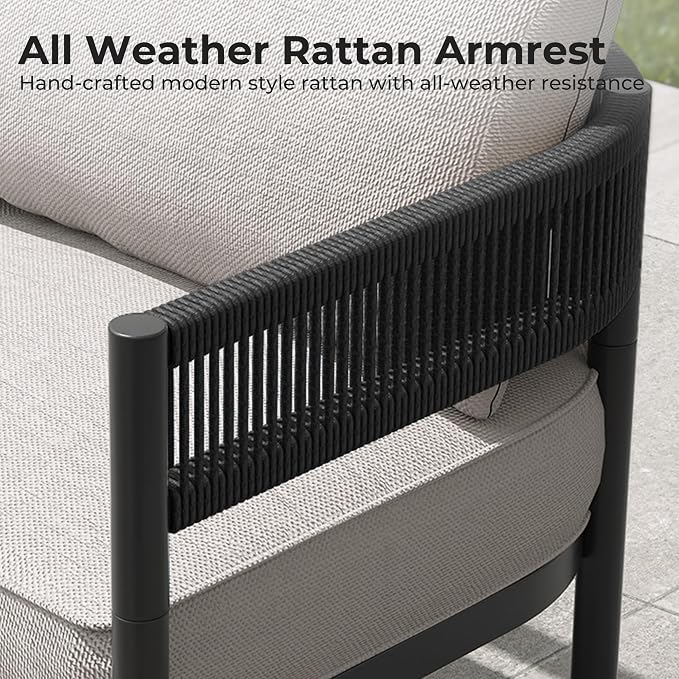 Gand Patio Outdoor 3-Seat Couch Sofa, Wicker Conversation Set - Image 4