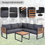 4 Pieces Outdoor Patio Conservation Set, Metal and Wood Frame Sectional - Image 6
