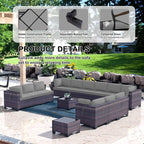 Kullavik 14 Pieces Outdoor Patio Furniture Set PE Wicker Rattan Sectional Sofa - Image 3
