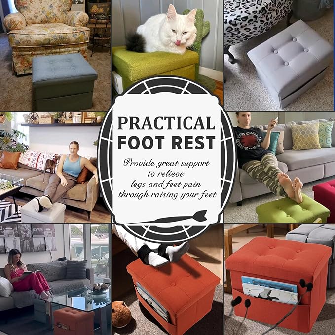 LINMAGCO Small Storage Ottoman Stool Foot Rest Stool Under Desk Stool Short - Image 4