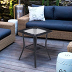 VINGLI Outdoor Side Table with Storage Wicker Patio Side Table, Tempered Glass - Image 6