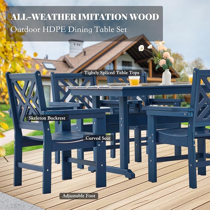 HDPE Dining Table Set for 6, 7-Piece Outdoor Table and Chairs Include 6 Dining - Image 3