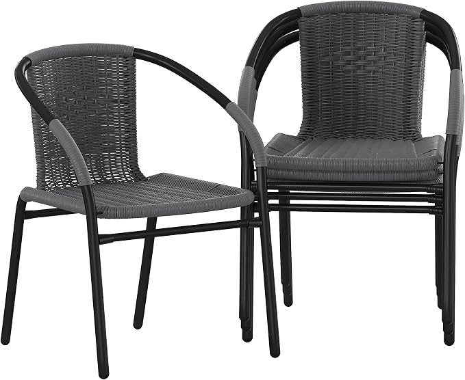 EMMA + OLIVER Set of 4 Modern Rattan Indoor/Outdoor Stack Chairs, Stacking - Image 3