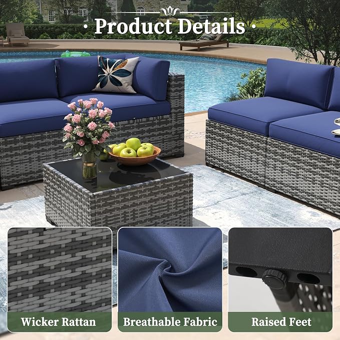 Aoxun 10 Piece Patio Furniture Set Wicker Rattan Patio Conversation Set Outdoor - Image 5
