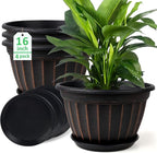 FGstyle 4 Pack 16 inch Plant Pots, Retro Vertical Stripe Planters by FGstyle