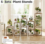 Bamworld 5 Sets Plant Stands Indoor Outdoor Combo Plant Shelves Wooden Plant - Image 3