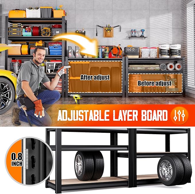 71"H Garage Shelving-5 Tier Garage Storage Shelves, Adjustable Heavy Duty Metal - Image 4