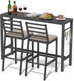 3Pcs Outdoor Patio Bar Set, Metal Pub Height Bistro Table Set by Liskanap