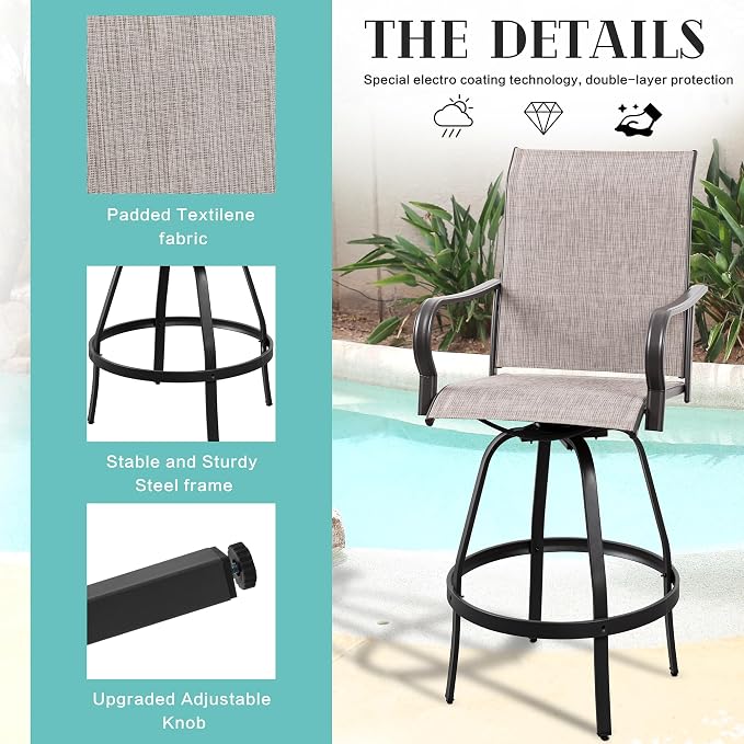 Vongrasig 5 Piece Patio Swivel Bar Set, All Weather Mental Textilene High - Image 2