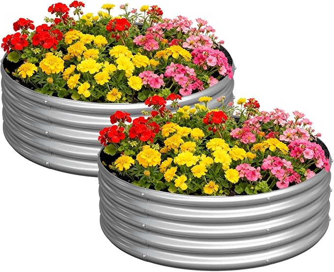 zizin 2 Pcs Round 3x3x1ft Raised Garden Bed Kit Metal Planter Box by zizin