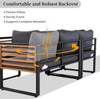 4 Pieces Outdoor Patio Conservation Set, Metal and Wood Frame Sectional - Image 7