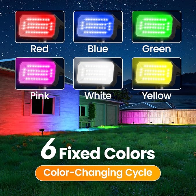 Fabrito Color Changing Solar Spot Lights Outdoor 10 Pack, Auto On/Off RGB - Image 3
