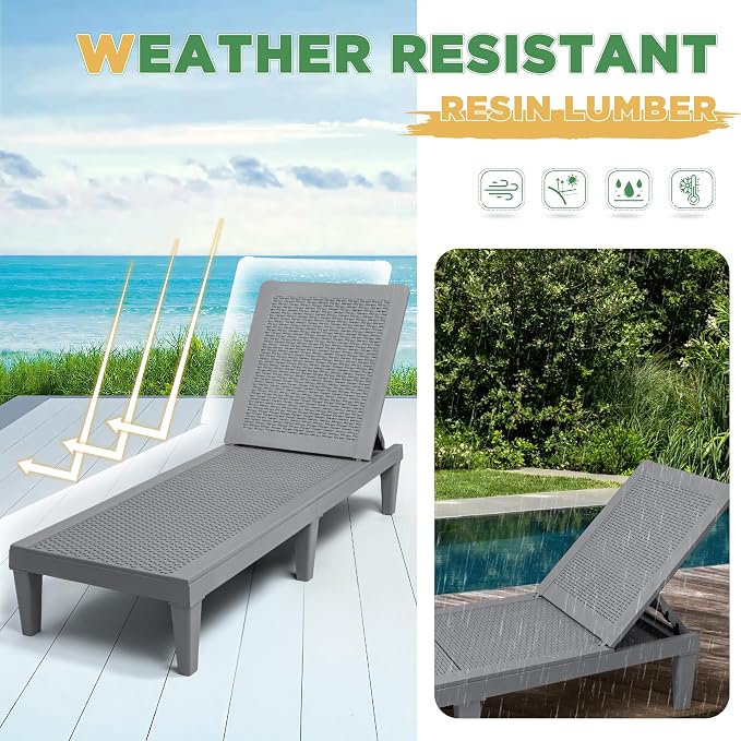Greesum Outdoor Chaise Lounge Chair Set of 2, Waterproof 5-Position Adjustable - Image 7