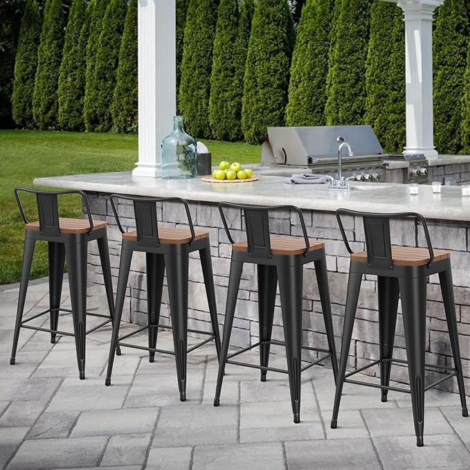 HAOBO Home 30" Outdoor Barstools Patio Stool Metal Bar Stools Set of 4 Counter by HAOBOHOME