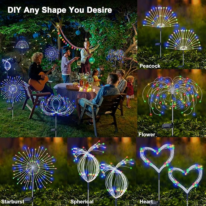 Solar Garden Lights Outdoor, 6 Pack 120 LED Twinkling Firework Lights Decorative - Image 4