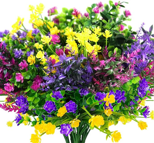 24 Bundles Artificial Fake Flowers Outdoor, 6 Styles UV Resistant No Fade Faux by YIBUKIY