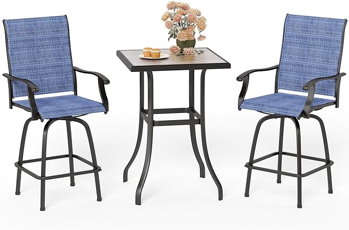 MFSTUDIO 3 Piece Outdoor Swivel Bar Set, Outdoor Bar Table and Chairs Set by MFSTUDIO