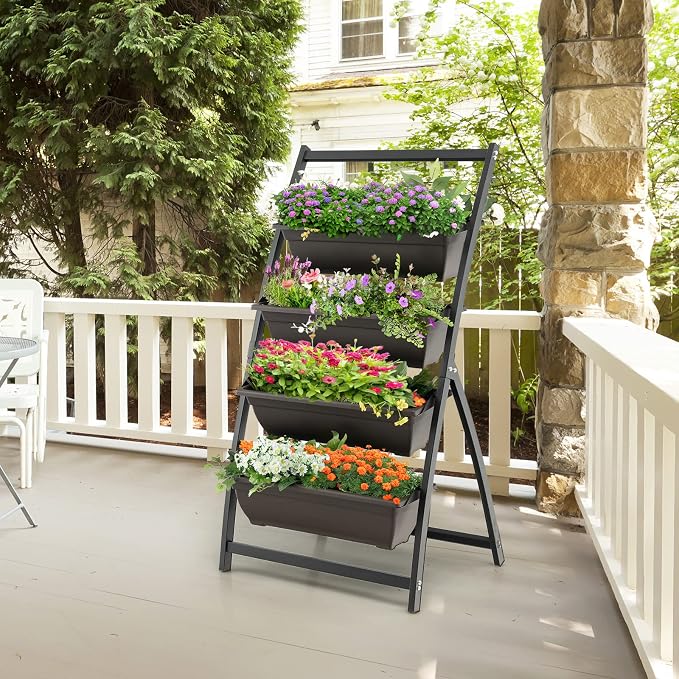 Giantex 4.1FT Vertical Raised Garden Bed, 4-Tier Elevated Planter Box w/4 - Image 2