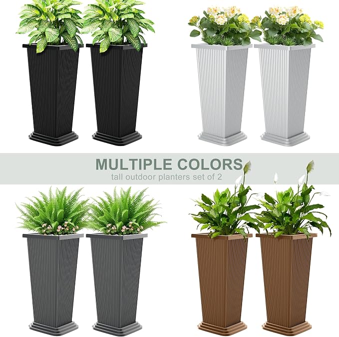Tall Black Planters Outdoor Set of 2, Large Outdoor Tall Planters Pots - Image 7