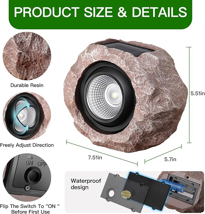 Timeflies Solar Rock Lights Outdoor 4 Pack, Bright Solar Spotlights Outdoor - Image 5