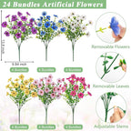 Bassion Artificial Flowers for Outdoors, 24 Bundles UV Resistant Fake Flowers - Image 2