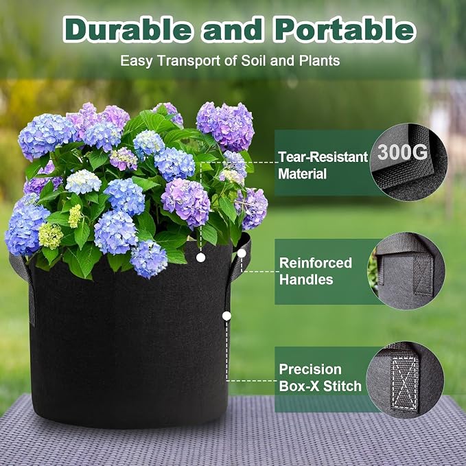 5 Pack 7 Gallon Grow Bags with Handles, Thickened Aeration Nonwoven Fabric - Image 5