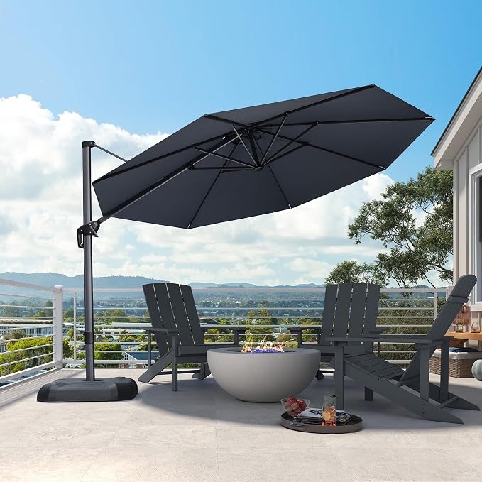 PURPLE LEAF 11 Feet Patio Umbrella Outdoor Cantilever Round Umbrella Aluminum - Image 2