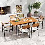 Tangkula 7 Piece Patio Dining Set, Outdoor Acacia Wood Cushioned Chairs and - Image 3