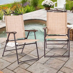 Giantex Set of 2 Patio Folding Chairs, Outdoor Patio Dining Chairs w/Armrest - Image 2