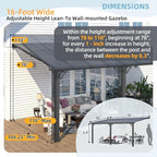 AECOJOY 10' x 16' Adjustable Height Outdoor Lean to Gazebo Pergola - Image 2