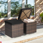 Tangkula 2 Pieces Patio Ottomans, Patiojoy Hand-Woven PE Rattan Side Table - Image 4