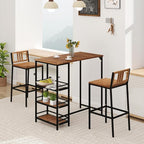 Tangkula Outdoor Wood Bar Set, 3 Pieces Patio Bar Height Table & Chair Set w/ - Image 9