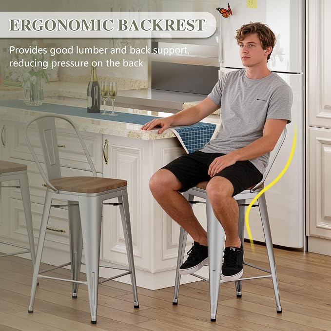 Yongqiang 24 inch Bar Stools Set of 4 Metal Kitchen Counter Height Bar Chairs - Image 5
