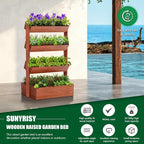SUNYRISY 4 Tiers Vertical Wooden Raised Garden Bed Outdoor, Freestanding Garden - Image 3