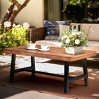 VINGLI Outdoor Wooden Coffee Table, Metal Frame Heavy Duty Patio Coffee Table - Image 7