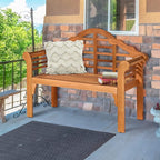 COSTWAY Folding Wooden Bench Outdoor, Crown-Like High Backrest, Patio - Image 2