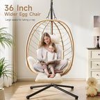 ONBRILL Hanging Egg Chair with Adjustable Footrest & Stand, Wicker Rattan Swing - Image 4